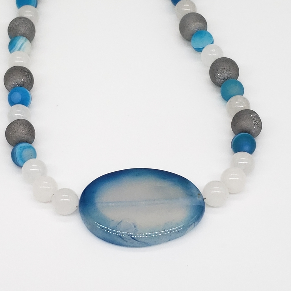 Boho Quartzite, Druzy, Agate & Lava Bead Necklace